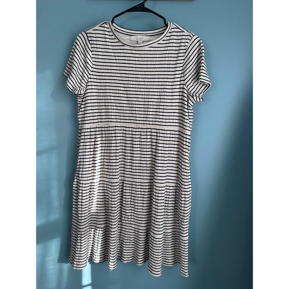 Loft Women's Black and White Stripe 3 Tiered Babydoll Swing Dress - Picture 1 of 6